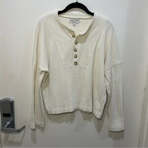 Madewell Texture & Thread White Seamed Henley Long Sleeve Sweater Size Large